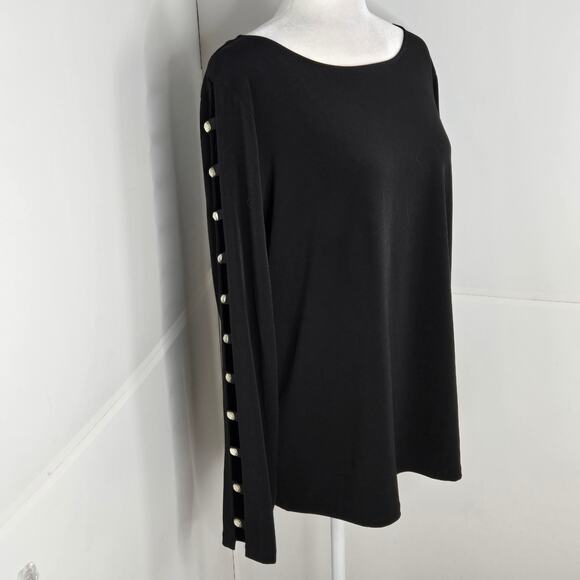 🎄 Michael Kors EUC Embellished sleeves stretchy clear gem top XL black - Picture 15 of 16